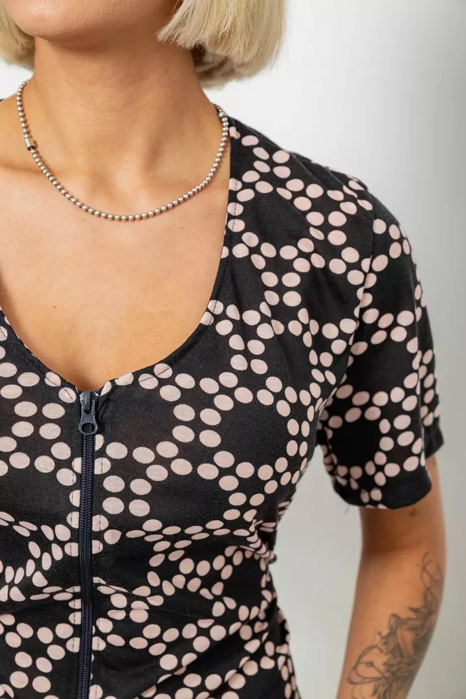 Купить Халат женский на молнии в горох, цвет черный, 257R1030-3 - Фото №5