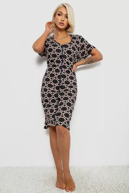 Халат жіночий на блискавці в горох, колір чорний, 257R1030-3