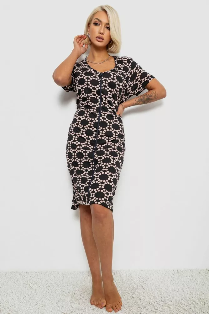 Купить Халат женский на молнии в горох, цвет черный, 257R1030-3 - Фото №1