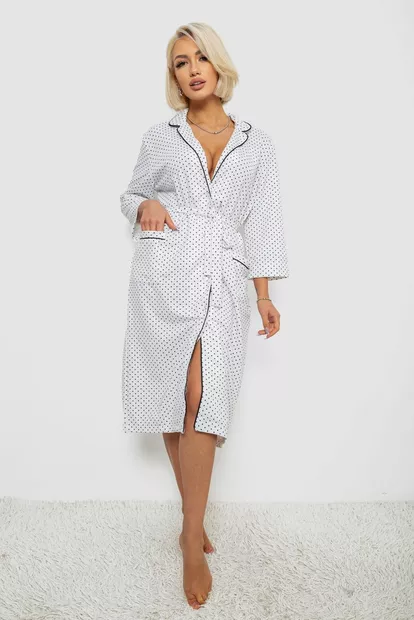 Халат женский домашний в горошек, цвет белый, 257R334