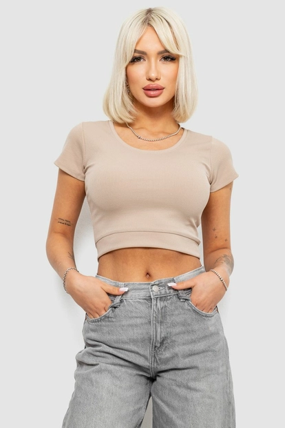 Топ женский однотонный в рубчик  -уценка, цвет бежевый, 214R262-U