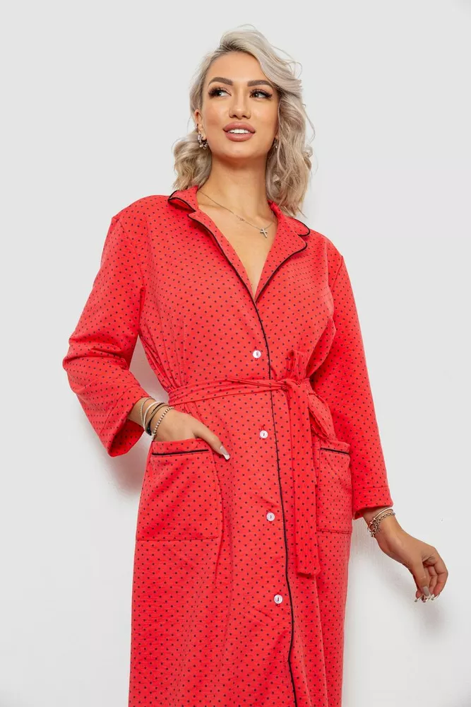 Купить Халат женский домашний в горошек, цвет красный, 257R334 - Фото №2