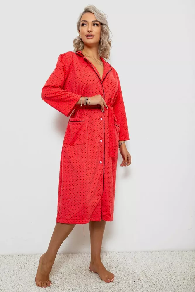 Купить Халат женский домашний в горошек, цвет красный, 257R334 - Фото №3
