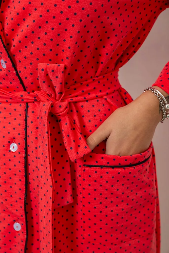 Купить Халат женский домашний в горошек, цвет красный, 257R334 - Фото №5