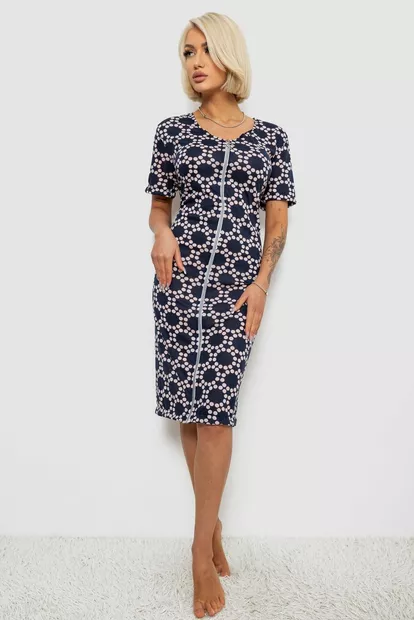 Халат жіночий на блискавці в горох, колір синій, 257R1030-3