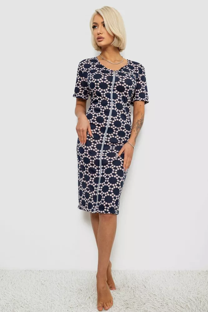 Купить Халат женский на молнии в горох, цвет синий, 257R1030-3 - Фото №1