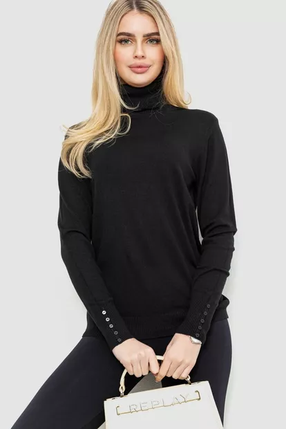 Гольф жіночий однотонний базовий, колір чорний, 214R887