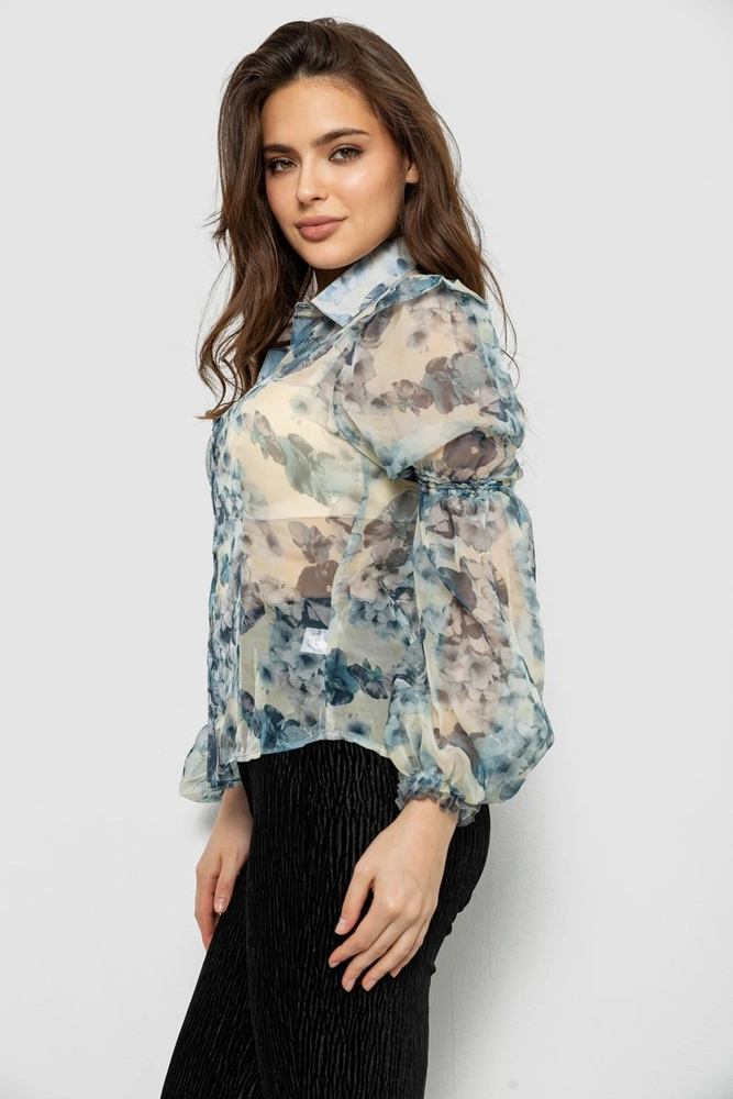 Купить Блуза женская с принтом шифоновая, цвет оливковый, 230R1503 - Фото №3