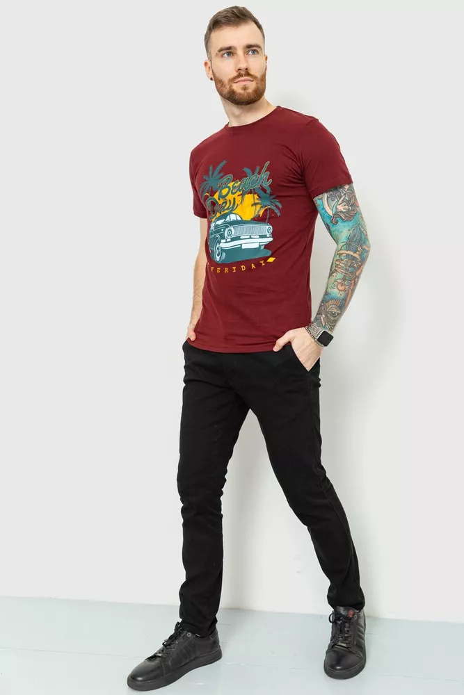 Купить Футболка мужская с принтом  -уценка, цвет бордовый, 219R010-U-2 - Фото №2