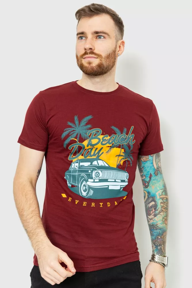 Купить Футболка мужская с принтом  -уценка, цвет бордовый, 219R010-U-2 - Фото №1