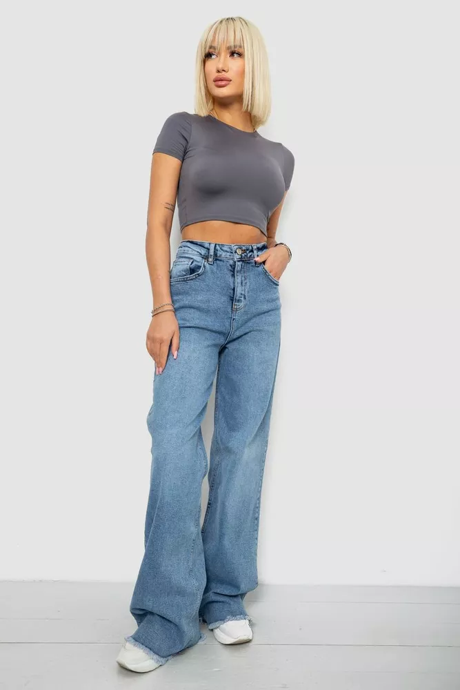 Купить Джинсы женские однотонные Wide leg, цвет голубой, 244R00144 - Фото №2