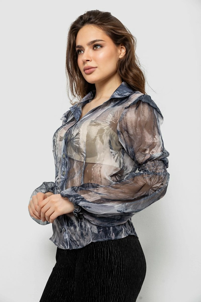 Купити Блуза жіноча з принтом шифонова, колір сірий, 230R1503 - Фото №3