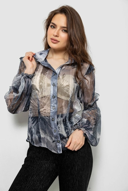 Блуза женская с принтом шифоновая, цвет серый, 230R1503
