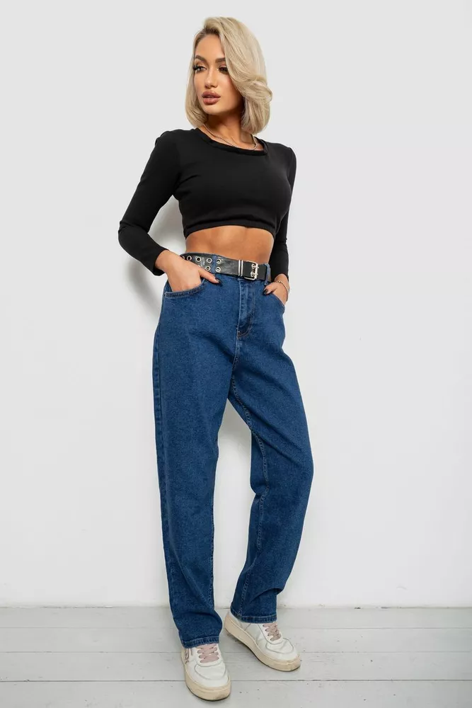 Купити Джинси жіночі однотонні MOM, колір синій, 244R001161 - Фото №2