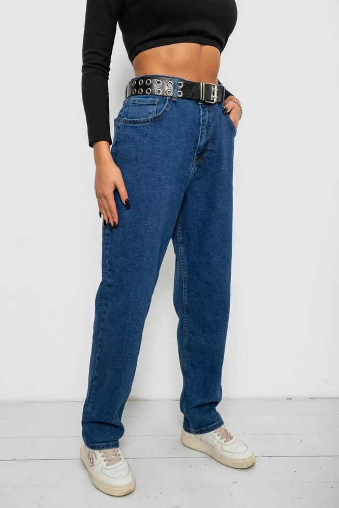 Купити Джинси жіночі однотонні MOM, колір синій, 244R001161 - Фото №3