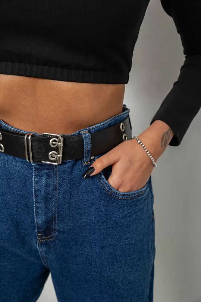 Купити Джинси жіночі однотонні MOM, колір синій, 244R001161 - Фото №5