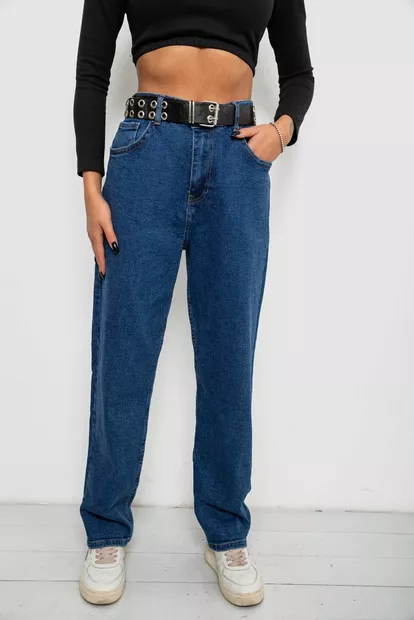 Джинси жіночі однотонні MOM, колір синій, 244R001161