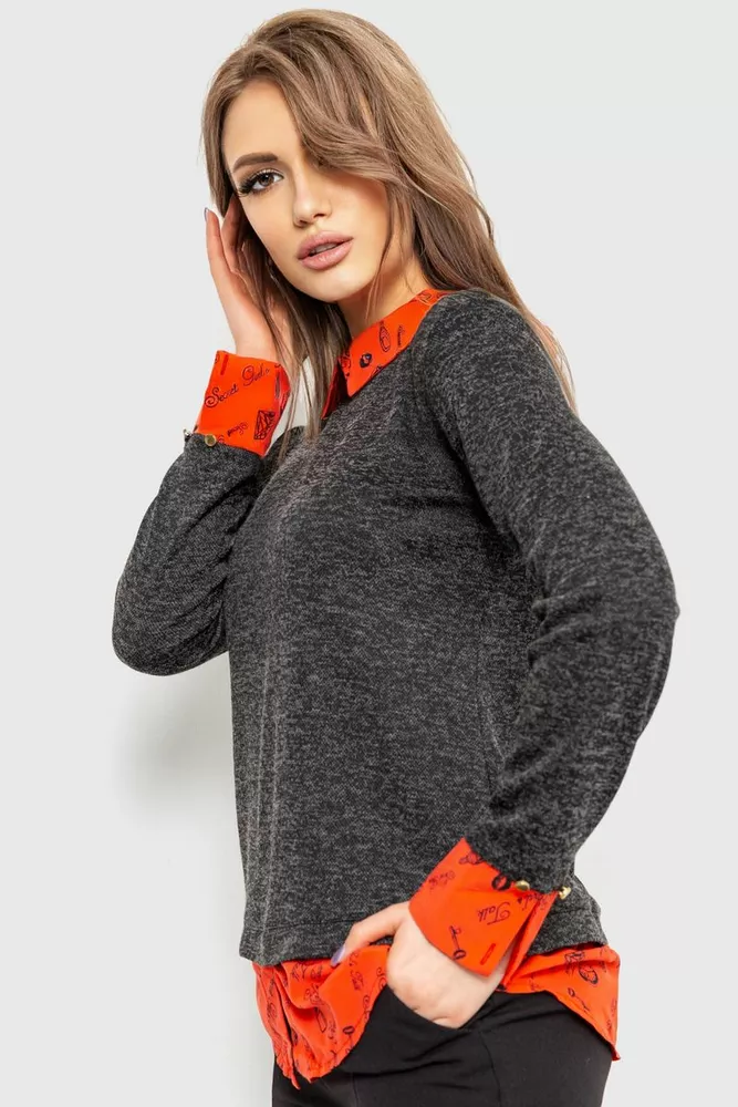 Купити Блуза-обманка, колір грифельно-червоний, 230R542-5 оптом - Фото №3