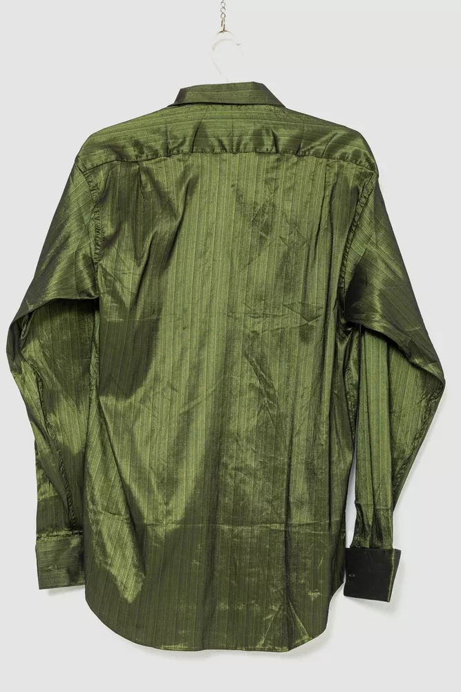 Купити Сорочка чоловіча в смужку  -уцінка, колір хакі, 201R123-U - Фото №4