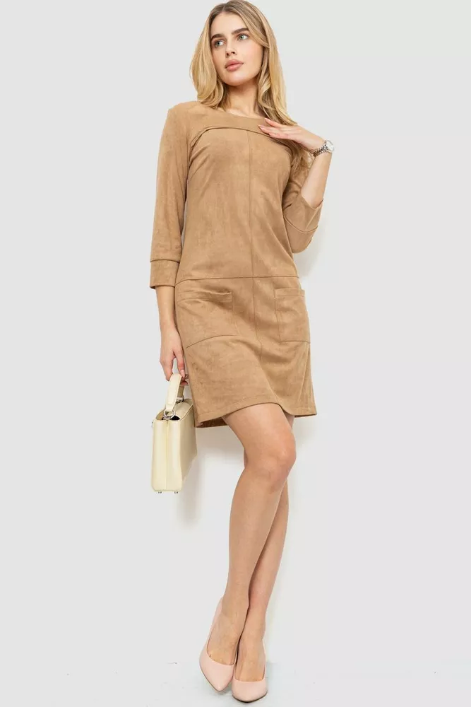 Купить Платье замша прямого кроя  -уценка, цвет бежевый, 230R58-U-3 - Фото №3
