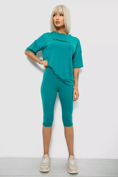 Костюм домашній жіночий з принтом  -уцінка, колір бірюзовий, 257R738-U