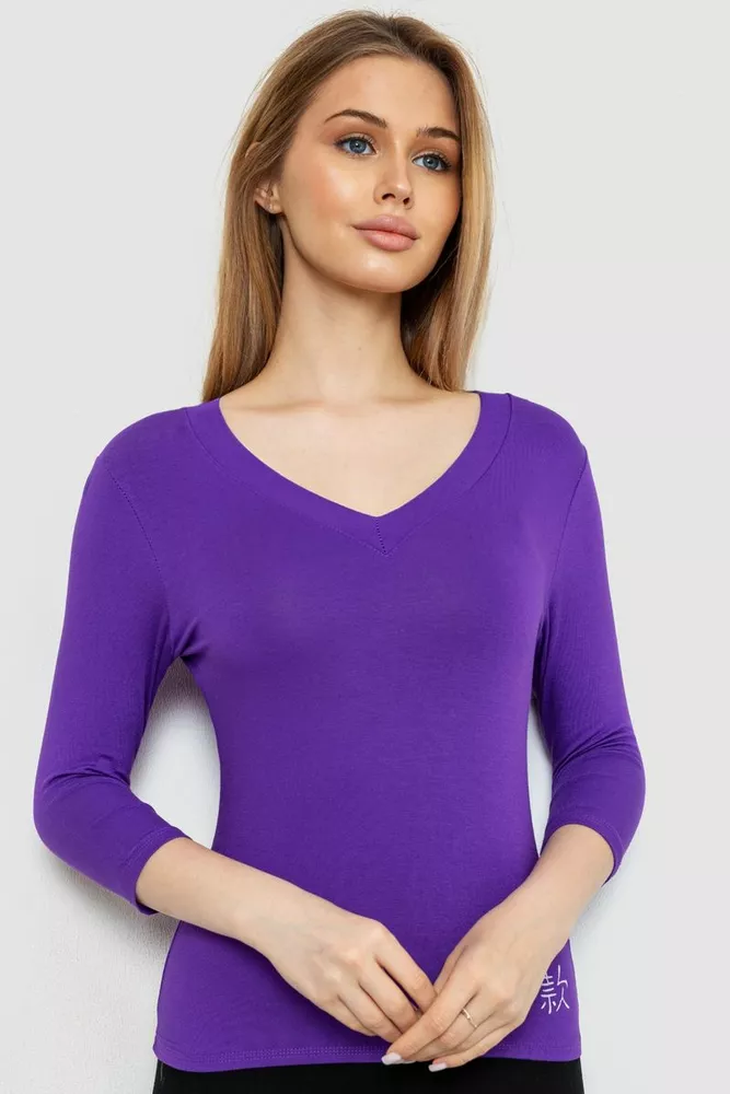 Купить Женский лонгслив укороченный с рукавом 3/4, цвет фиолетовый, 186R508 - Фото №1