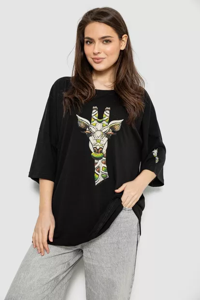 Футболка женская с принтом, цвет черный, 244R2012