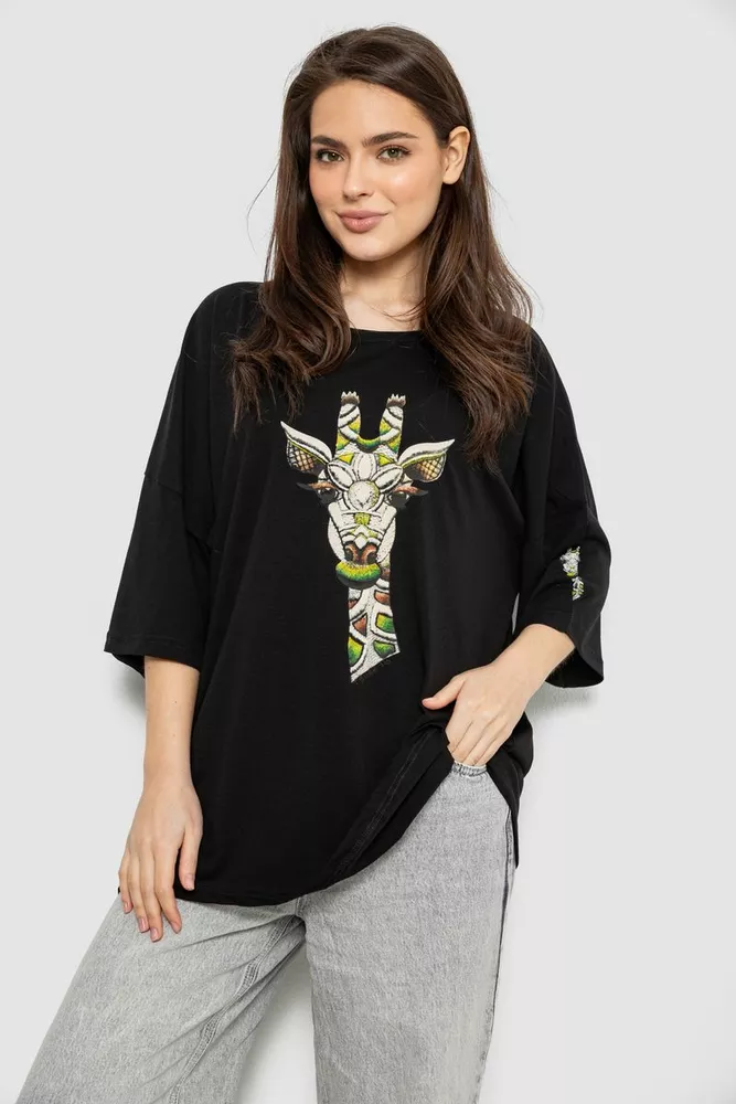 Купить Футболка женская с принтом, цвет черный, 244R2012 - Фото №1