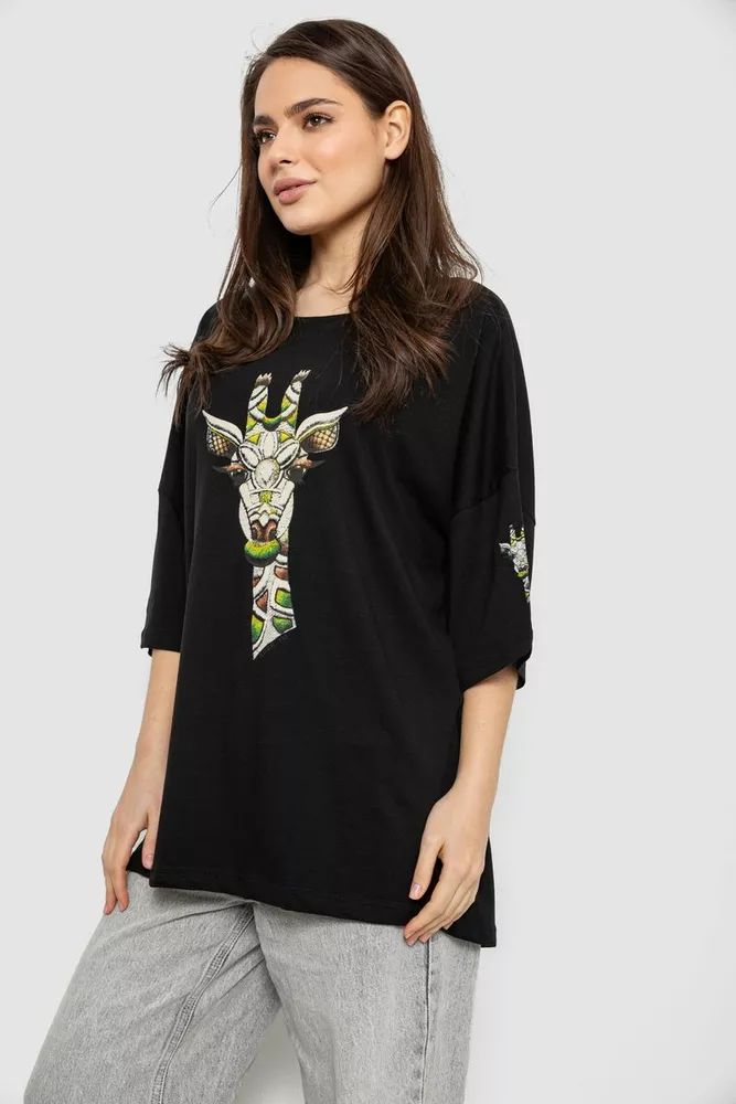 Купить Футболка женская с принтом, цвет черный, 244R2012 - Фото №3