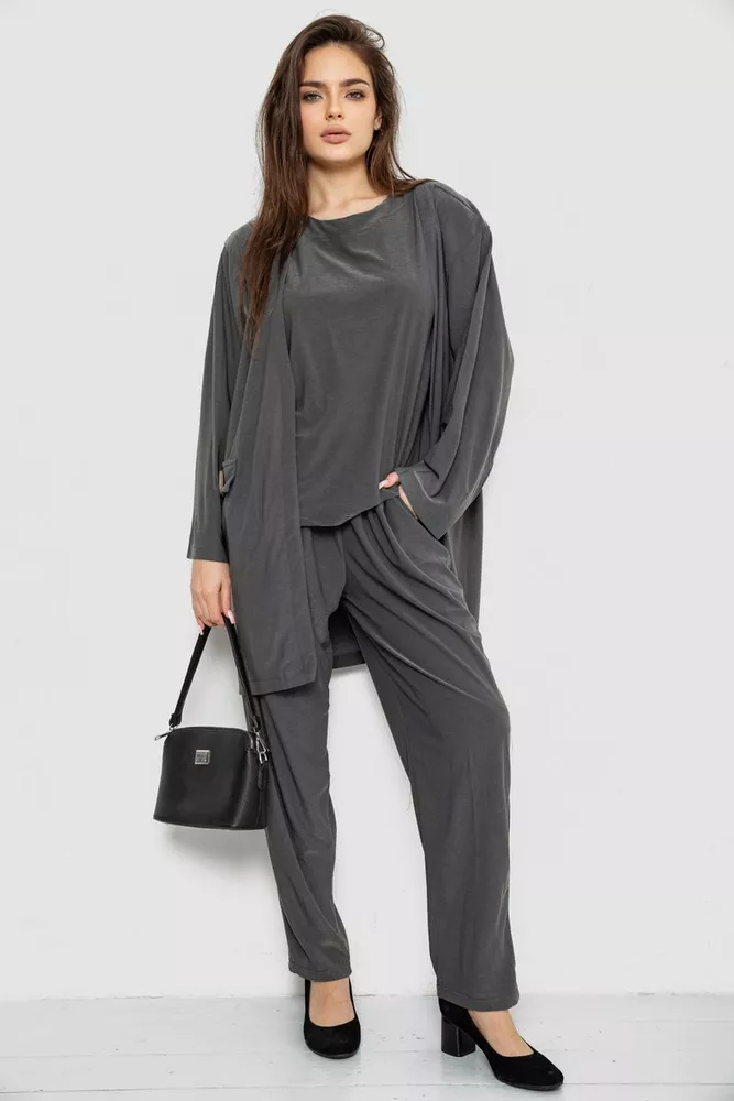 Купити Костюм жіночий трійка класичний  -уцінка, колір хакі, 167R0120-U - Фото №2