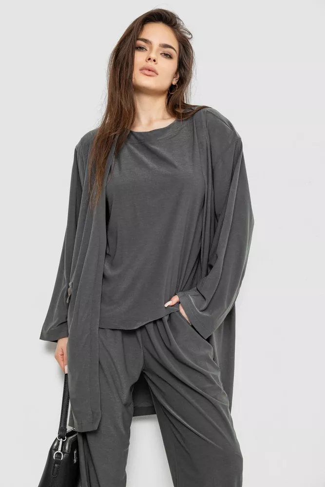 Купити Костюм жіночий трійка класичний  -уцінка, колір хакі, 167R0120-U - Фото №3