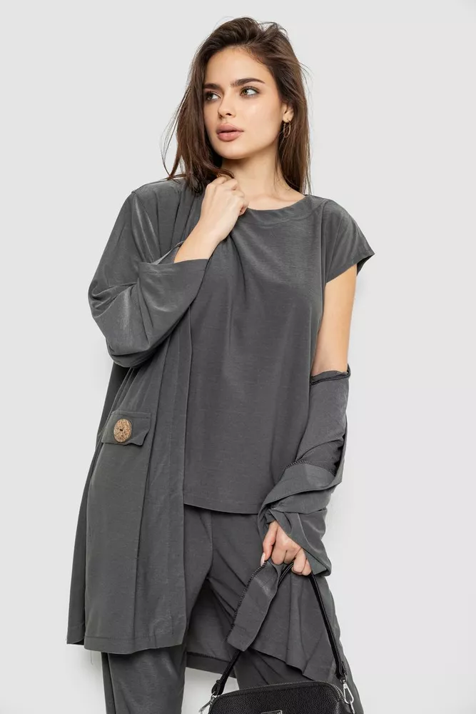 Купити Костюм жіночий трійка класичний  -уцінка, колір хакі, 167R0120-U - Фото №6