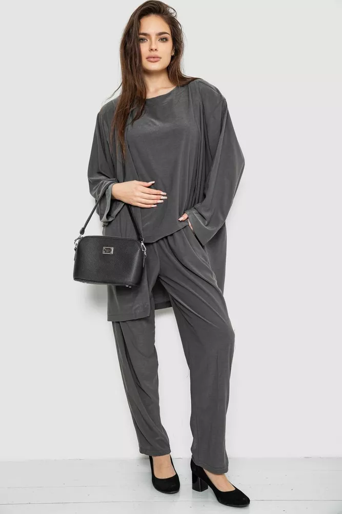 Купити Костюм жіночий трійка класичний  -уцінка, колір хакі, 167R0120-U - Фото №1