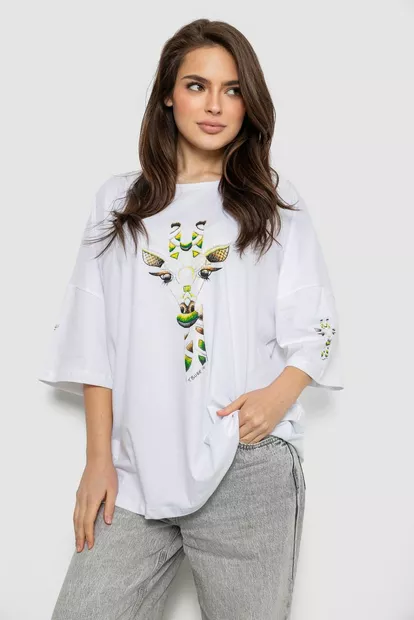 Футболка женская с принтом, цвет белый, 244R2012