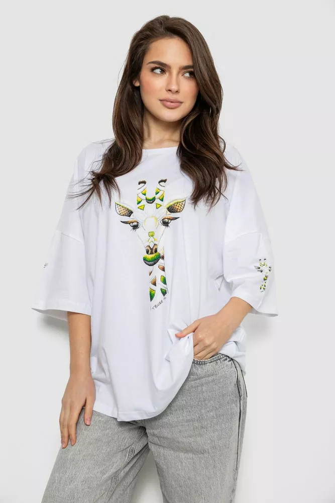 Купить Футболка женская с принтом, цвет белый, 244R2012 - Фото №1