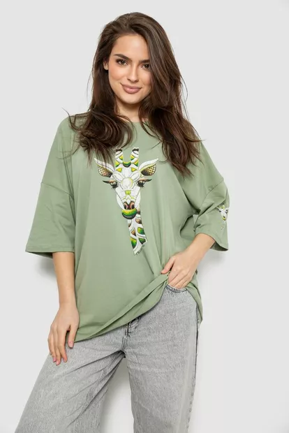 Футболка жіноча з принтом, колір оливковий, 244R2012