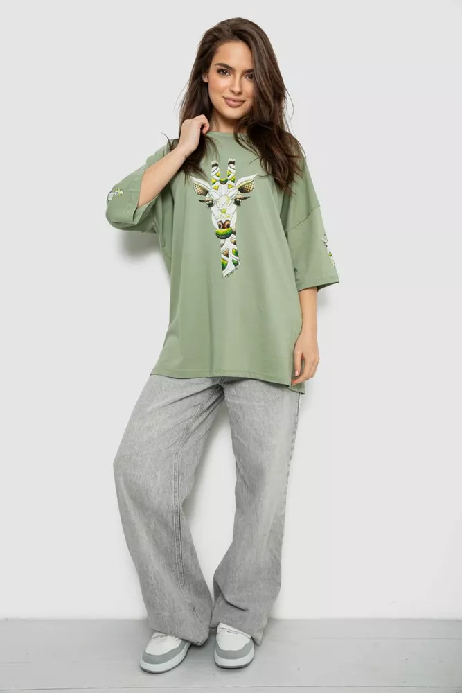 Купити Футболка жіноча з принтом, колір оливковий, 244R2012 - Фото №2