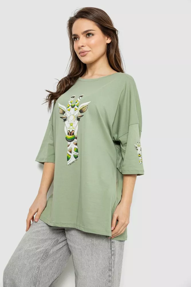 Купити Футболка жіноча з принтом, колір оливковий, 244R2012 - Фото №3