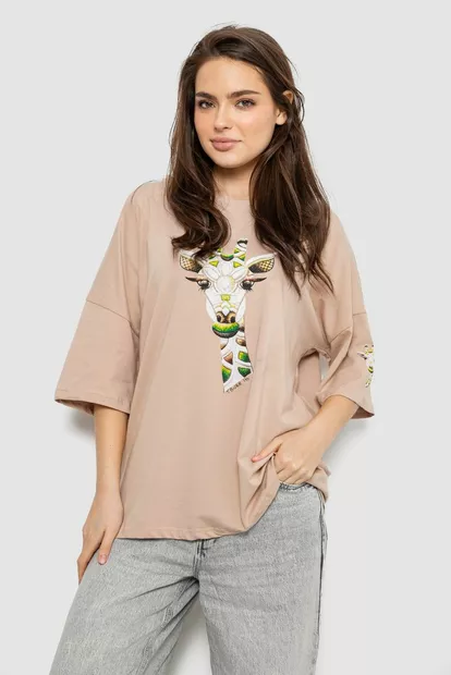 Футболка женская с принтом, цвет бежевый, 244R2012