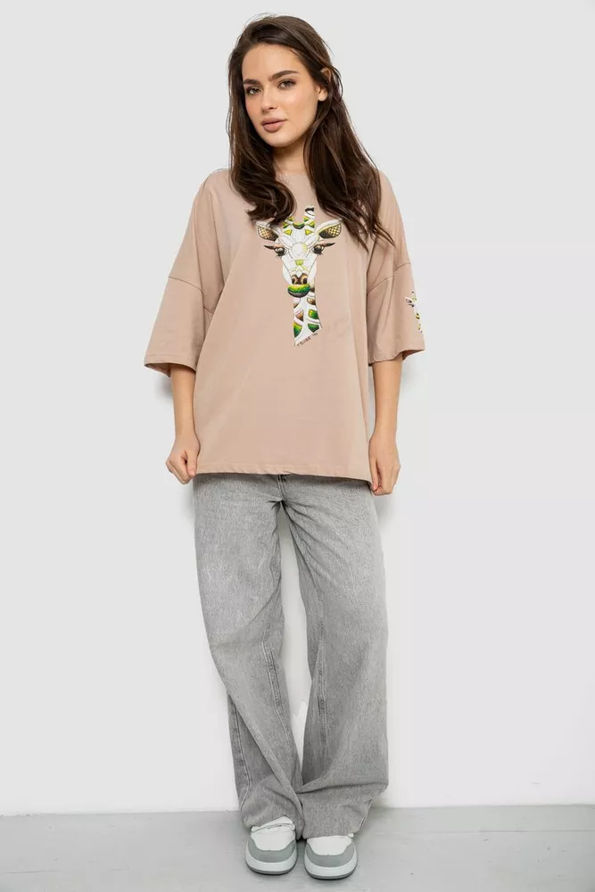 Купить Футболка женская с принтом, цвет бежевый, 244R2012 - Фото №2