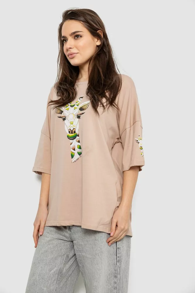 Купить Футболка женская с принтом, цвет бежевый, 244R2012 - Фото №3