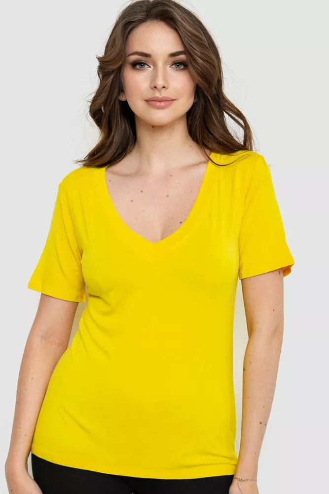 Купити Жіночий лонгслів укорочений з рукавом 3/4, колір жовтий, 186R508 - Фото №6