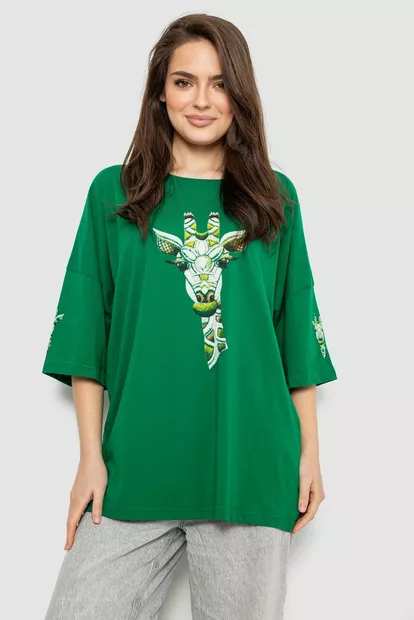 Футболка женская с принтом, цвет зеленый, 244R2012