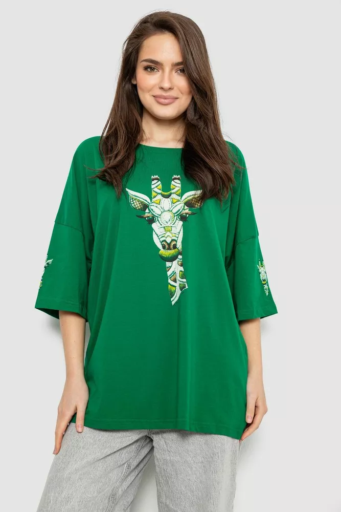 Купить Футболка женская с принтом, цвет зеленый, 244R2012 - Фото №1