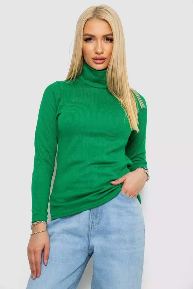 Купить Гольф женский на флисе в рубчик  -уценка, цвет зеленый, 238R329-U - Фото №1