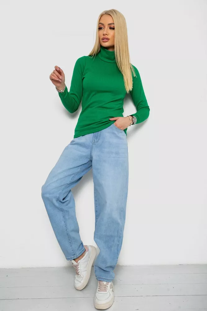 Купити Гольф жіночий на флісі в рубчик  -уцінка, колір зелений, 238R329-U-2 - Фото №2