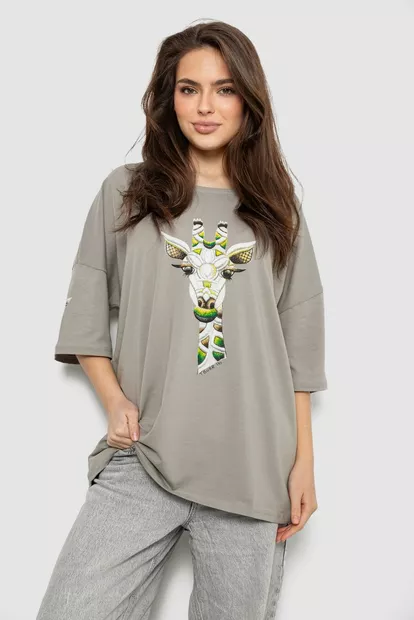 Футболка женская с принтом, цвет серый, 244R2012