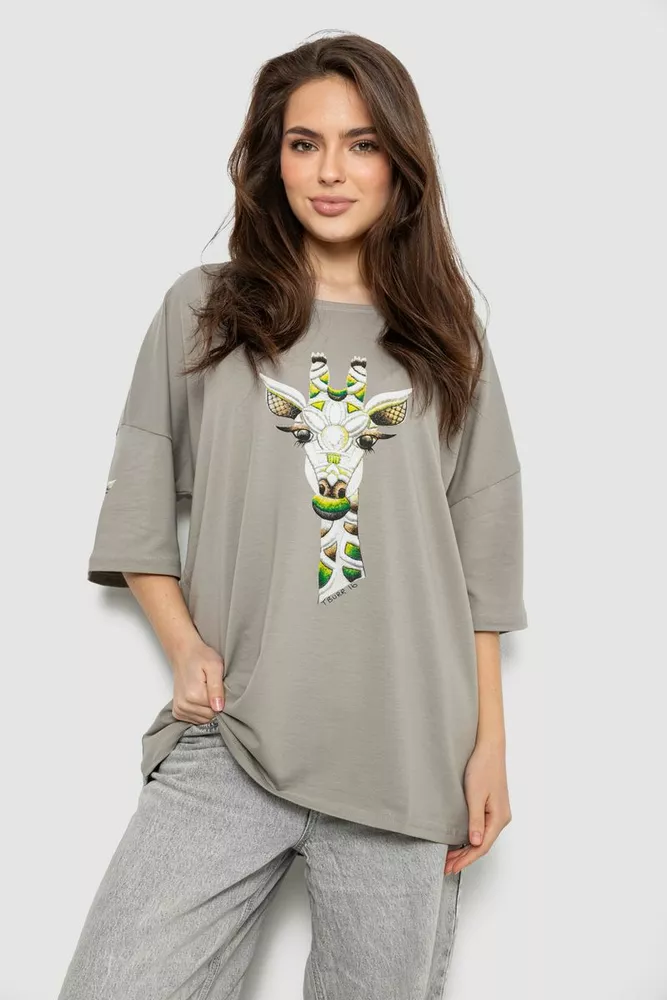 Купить Футболка женская с принтом, цвет серый, 244R2012 - Фото №1