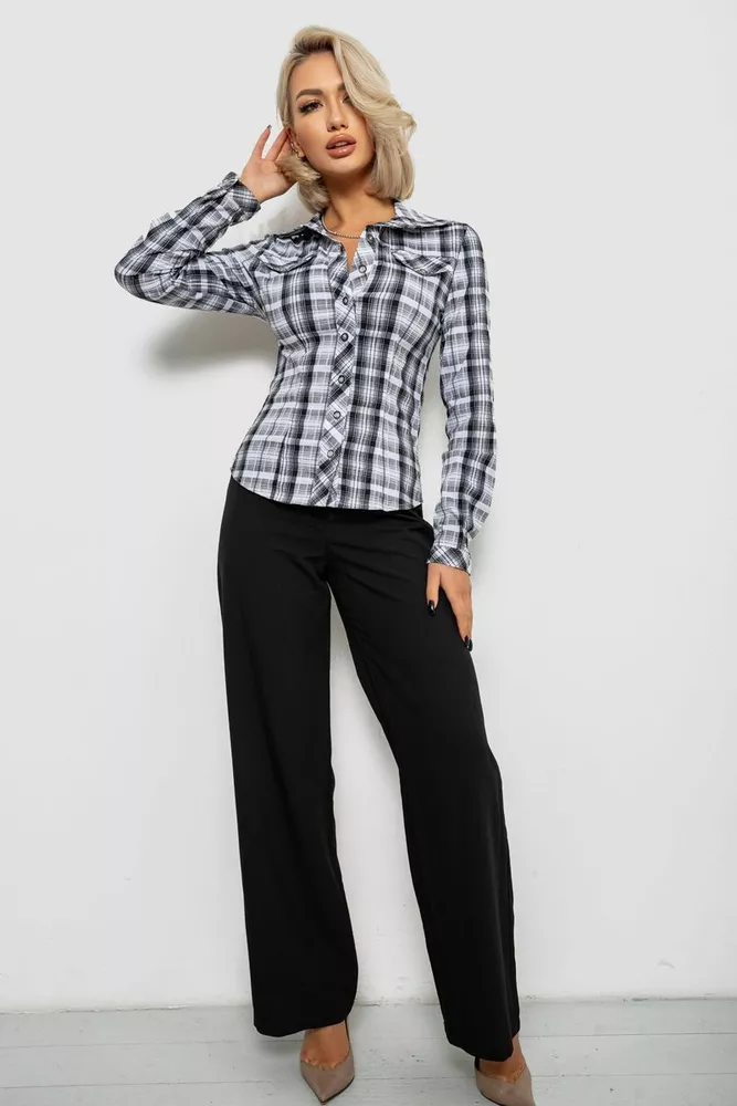 Купить Рубашка женская в полоску, цвет черно-белый, 230R064-2 - Фото №2