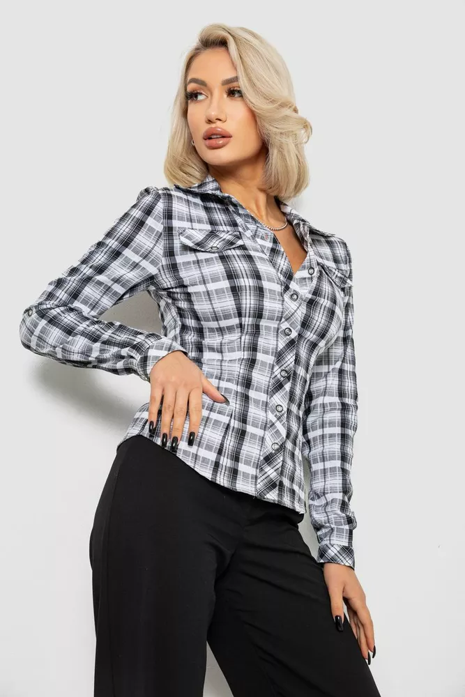 Купить Рубашка женская в полоску, цвет черно-белый, 230R064-2 - Фото №3